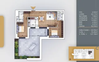 3 Camere-Terasa generoasa-700m Metrou N. Teclu Pallady Parcare Gratis - Schiță 16