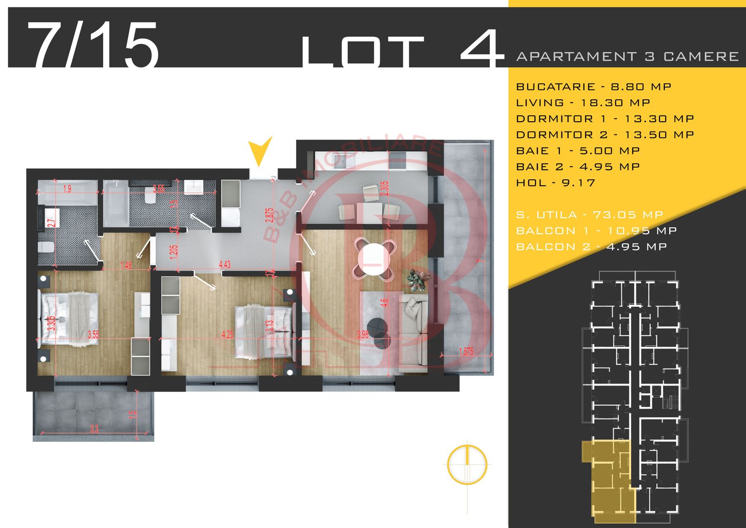 3 camere decomandat Titan Pallady  Metrou Nicolae Teclu - Schiță 13