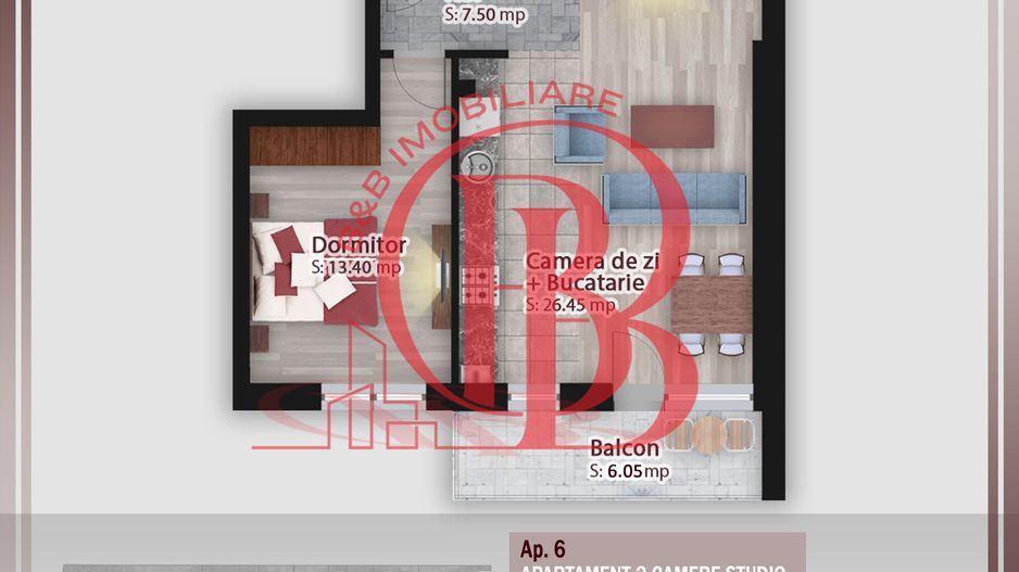 Apartament 2 camere Incalzire prin Pardoseala Titan-Pallady - Schiță 2