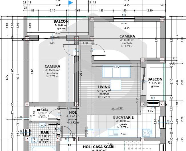Apartament 3 camere - Etaj 1 - 72 mpu- Selimbar - Triajului - Schiță 6