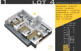 3 camere decomandat Titan Pallady  Metrou Nicolae Teclu - Schiță 11