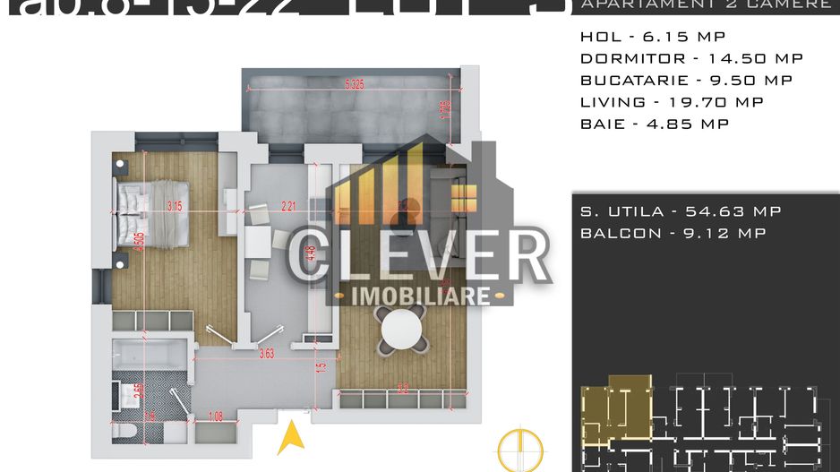 Ap 2 camere Decomandat 64 mp, Promo Parcare comision 0, Geam la baie - Poză 3
