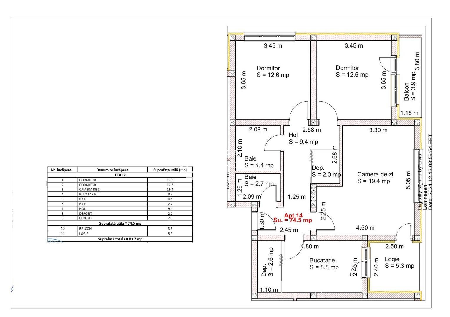 Apartament cu 3 camere, 74 mp utili | intabulat | LA CHEIE |Zona Brana, Șelimbăr - Schiță 10