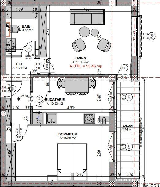 Apartament 2 camere decomandat, zona Doamna Stanca - Schiță 1