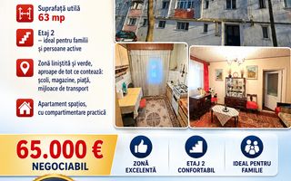 Apartament cu 3 camere, etaj 2, zona NORD; - Poză 1
