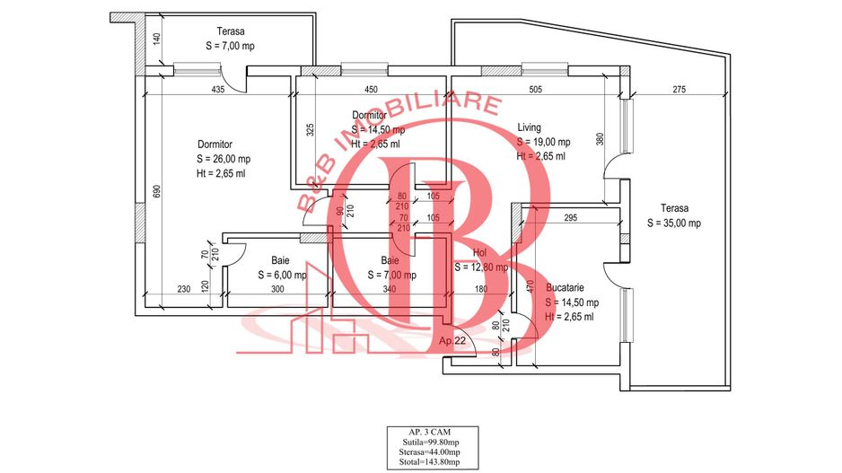 3 camere 100 mp interior - terasa 42 mp Titan Pallady Parcul Teilor - Schiță 10