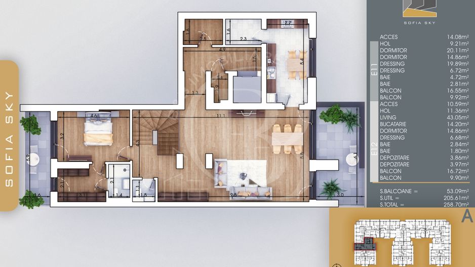 Apartament 4 camere Vedere Panoramica Mutare Rapida - Schiță 3