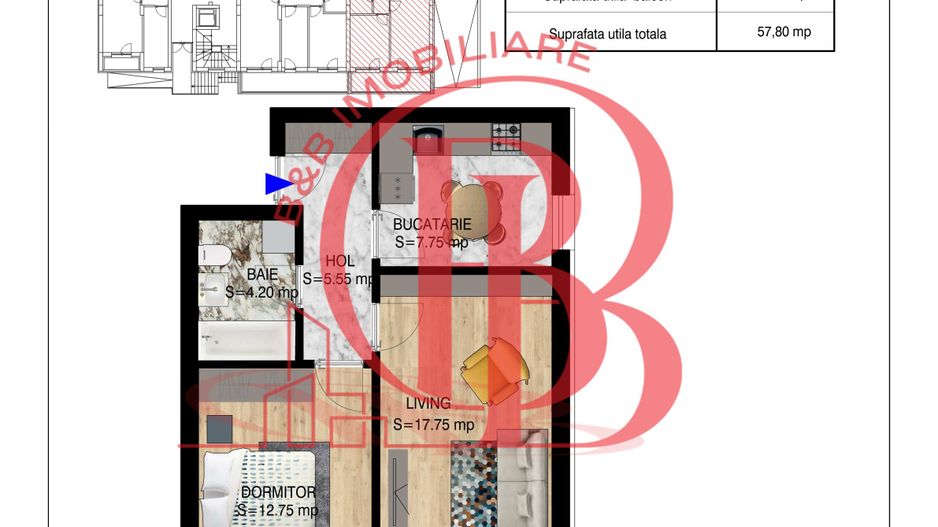 2 camere decomandat   Pallady Metrou Nicolae Teclu - Schiță 17