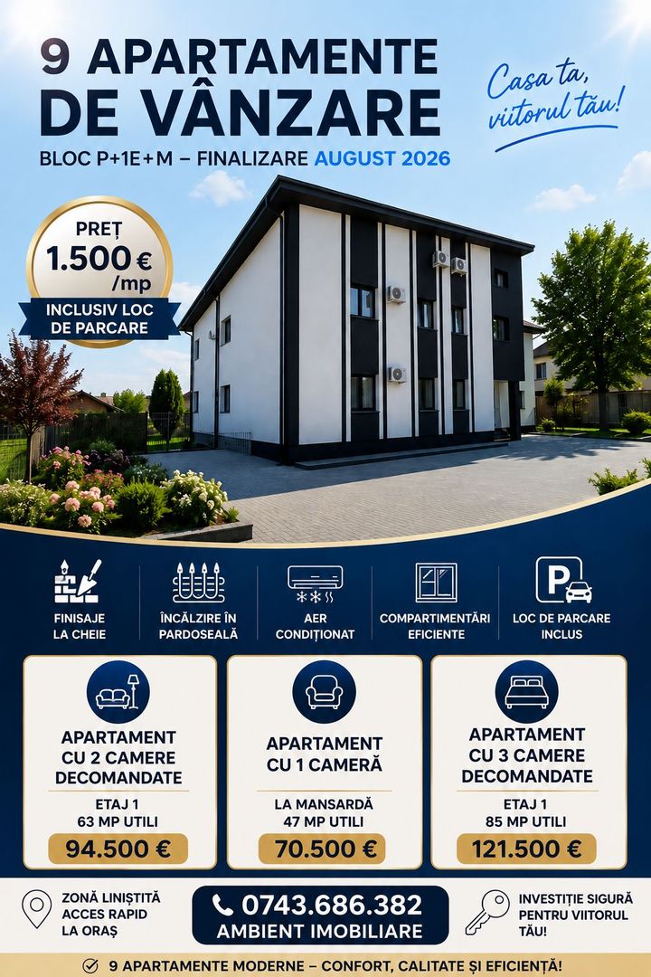Apartament cu 2 camere, etaj 1, bloc NOU, VASLUI zona NORD, plata în RATE; - Poză 1