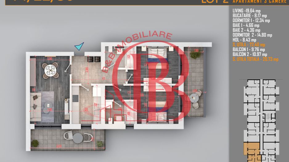 Apartament 3 camere Titan Th. Pallady-Sector 3-Metrou Teclu - Schiță 6