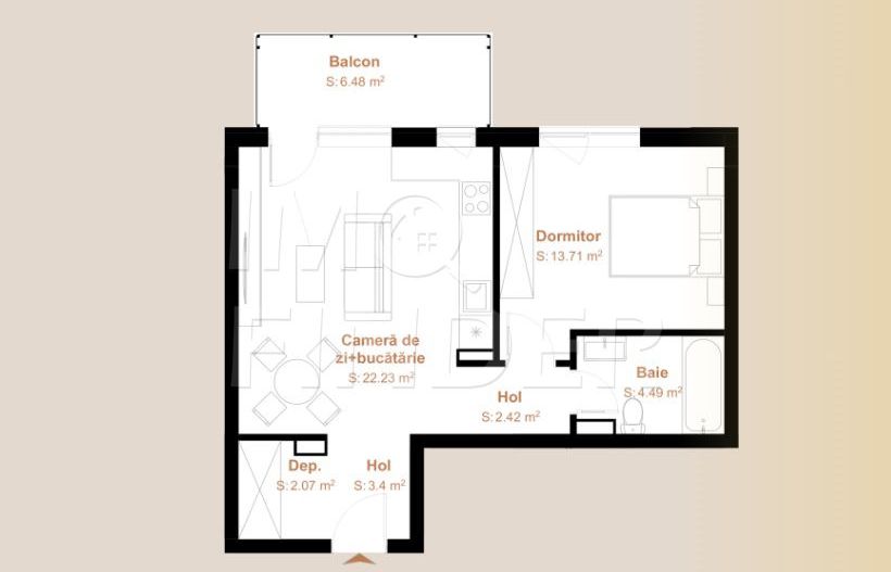 COMISION ZERO- Apartament 2 camere semifinisat, zona VIVO - Poză 6