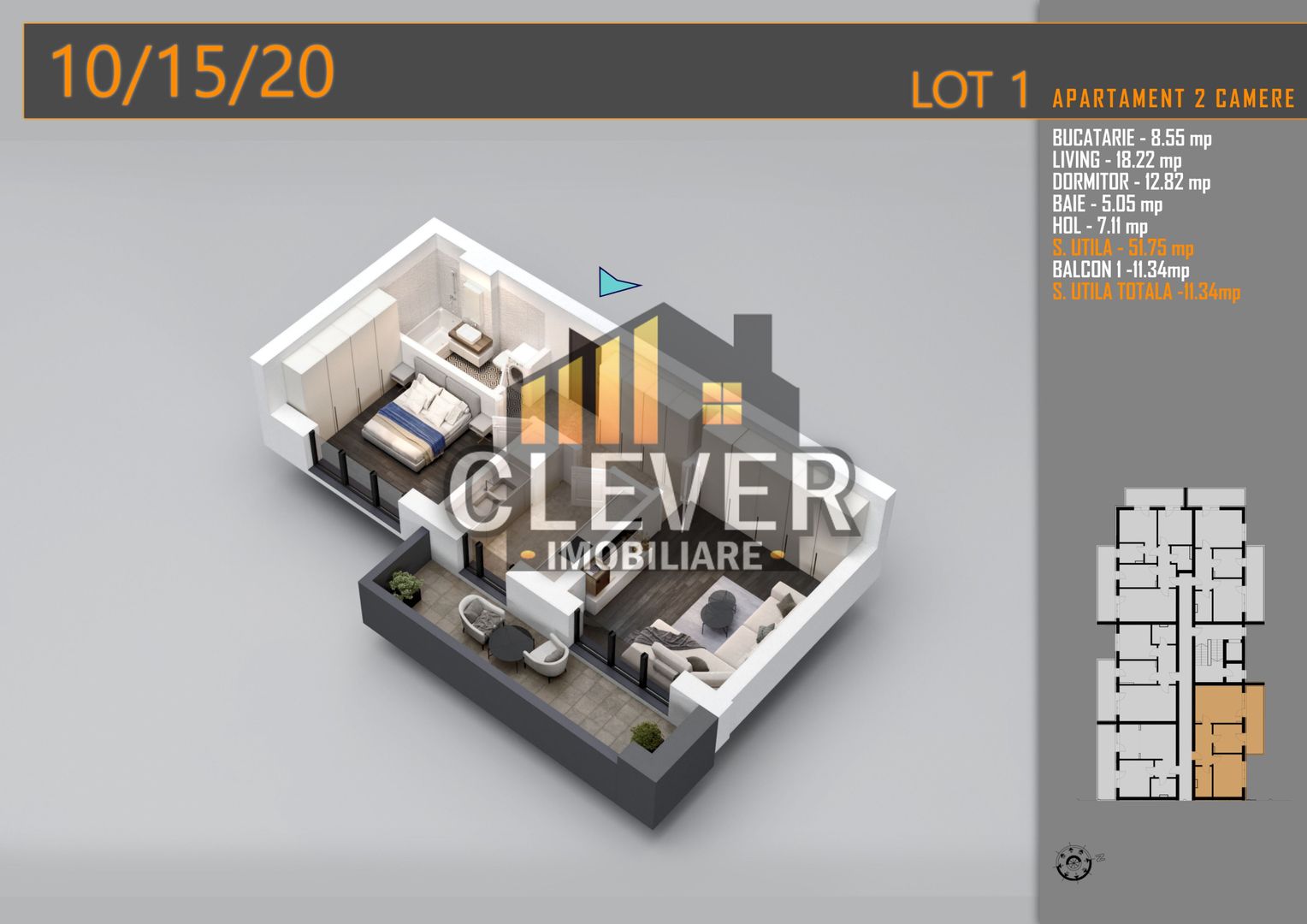 2 Camere | 63,91 mp Total | Balcon 12,16 mp | Comision 0% - Poză 2
