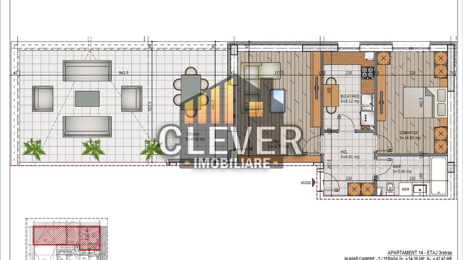 Titan Theodor Pallady Apartament 2 camere cu Terasa 47mp - Schiță 6