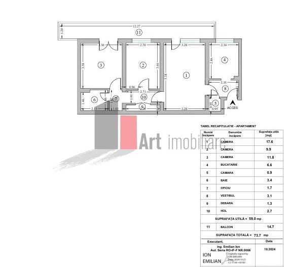 Apartament 3 camere  Titan Balcon de 14 mp - Schiță 12