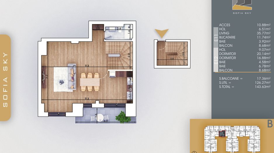 3 camere duplex cu living generos si 3 bai la 700 m de M Nicolae Teclu Pallady - Schiță 8