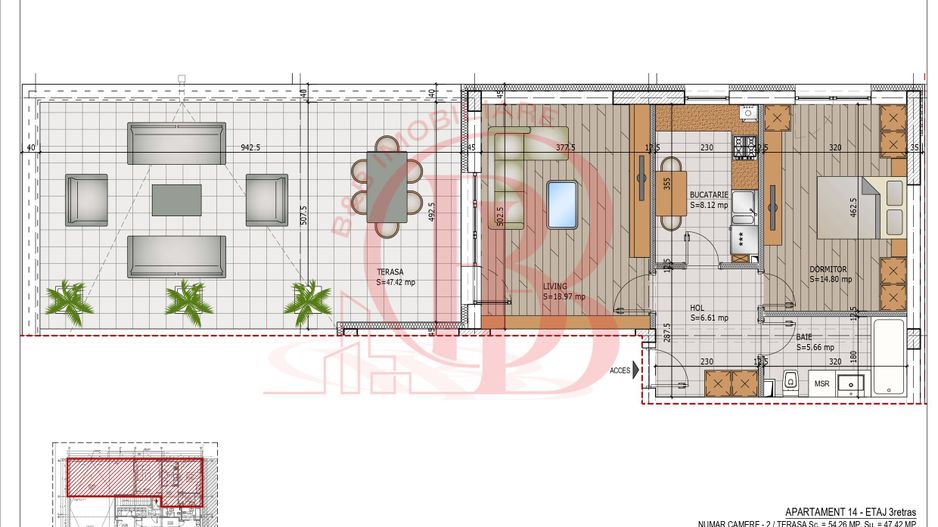 2 camere decomandate cu Terasa Comision 0-Finalizare Rapida - Schiță 8