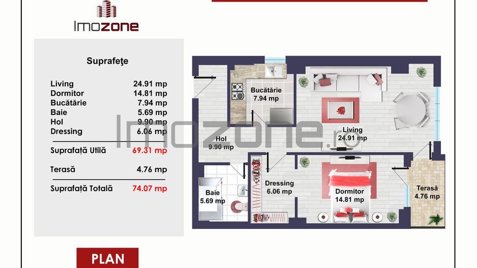 Ansamblul Primavara, 2 camere, decomandat, 74mp, finisat modern si centrala noua - Poză 3