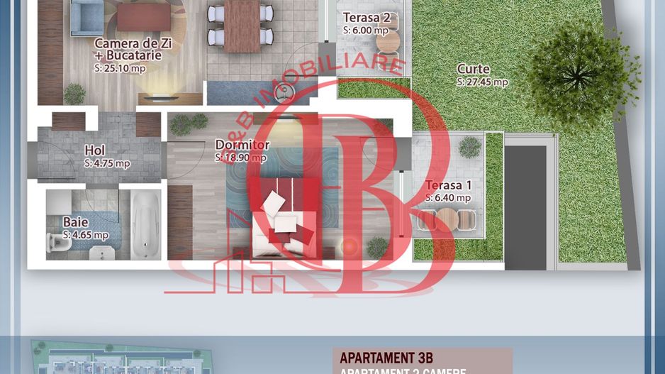 Oferta Lansare 2 camere cu gradina incalzire pardoseala - Schiță 1