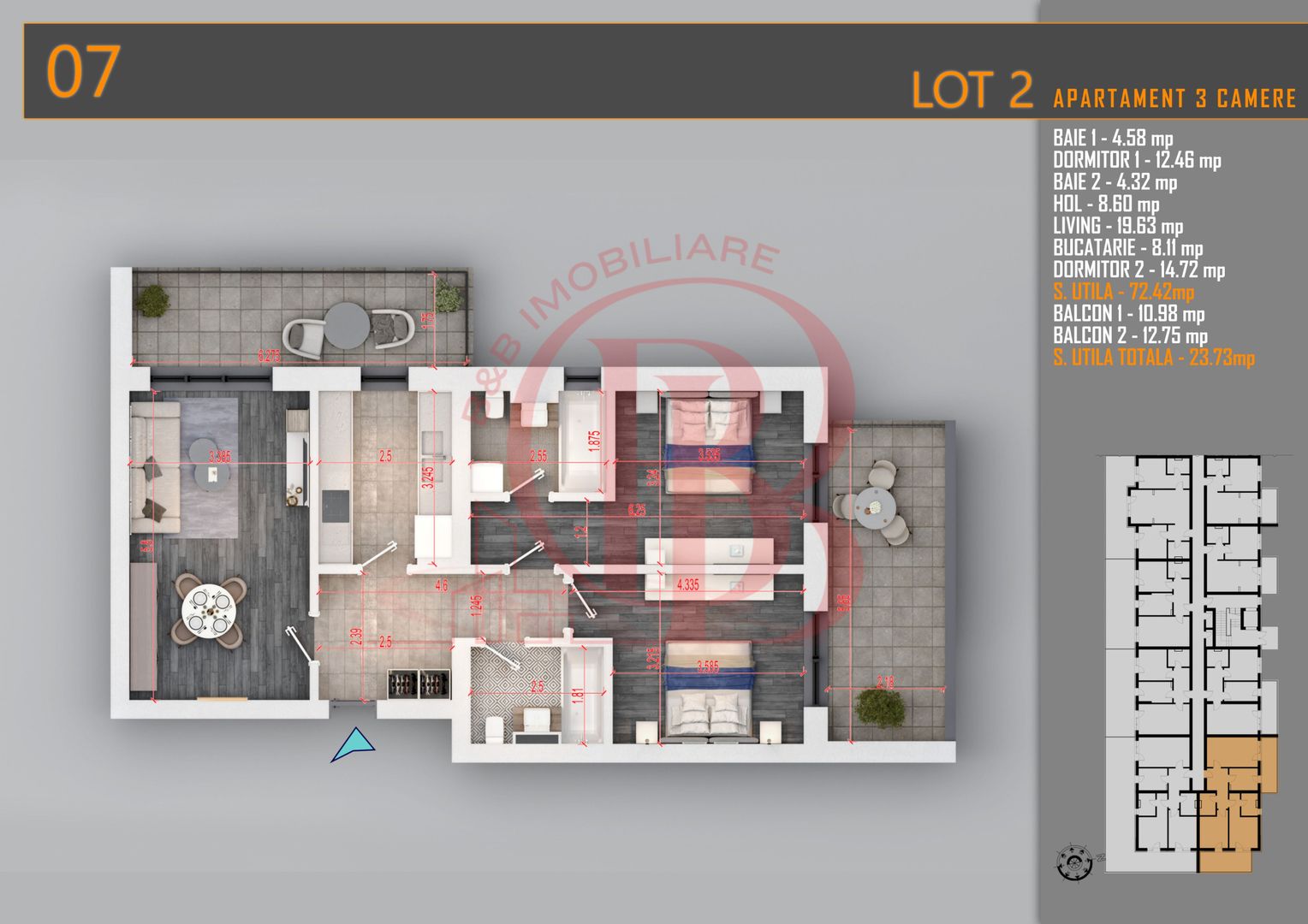Apartament 3 camere Decomandat Titan Th. Pallady-Sector 3 - Schiță 6