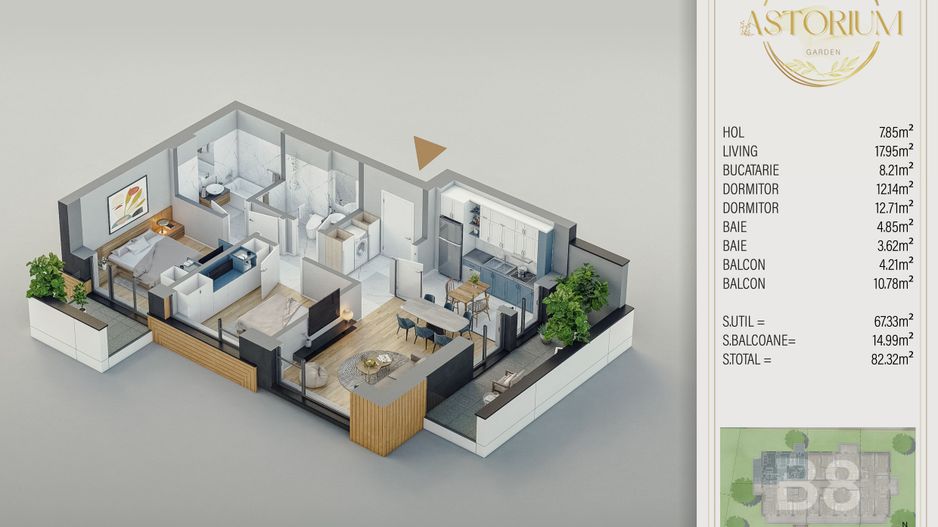 3 camere finisat in complex de lux cu piscina exterioara Titan Pallady - Schiță 2