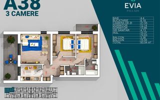 Apartament 3 Camere,Finisaje Premium,Finalizat,Titan-Pallady,Metrou - Schiță 3