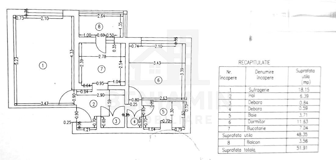 Apartament 2 Camere decomandat 52mp Rovine la J-uri 1986 -teava gaze - Schiță 9