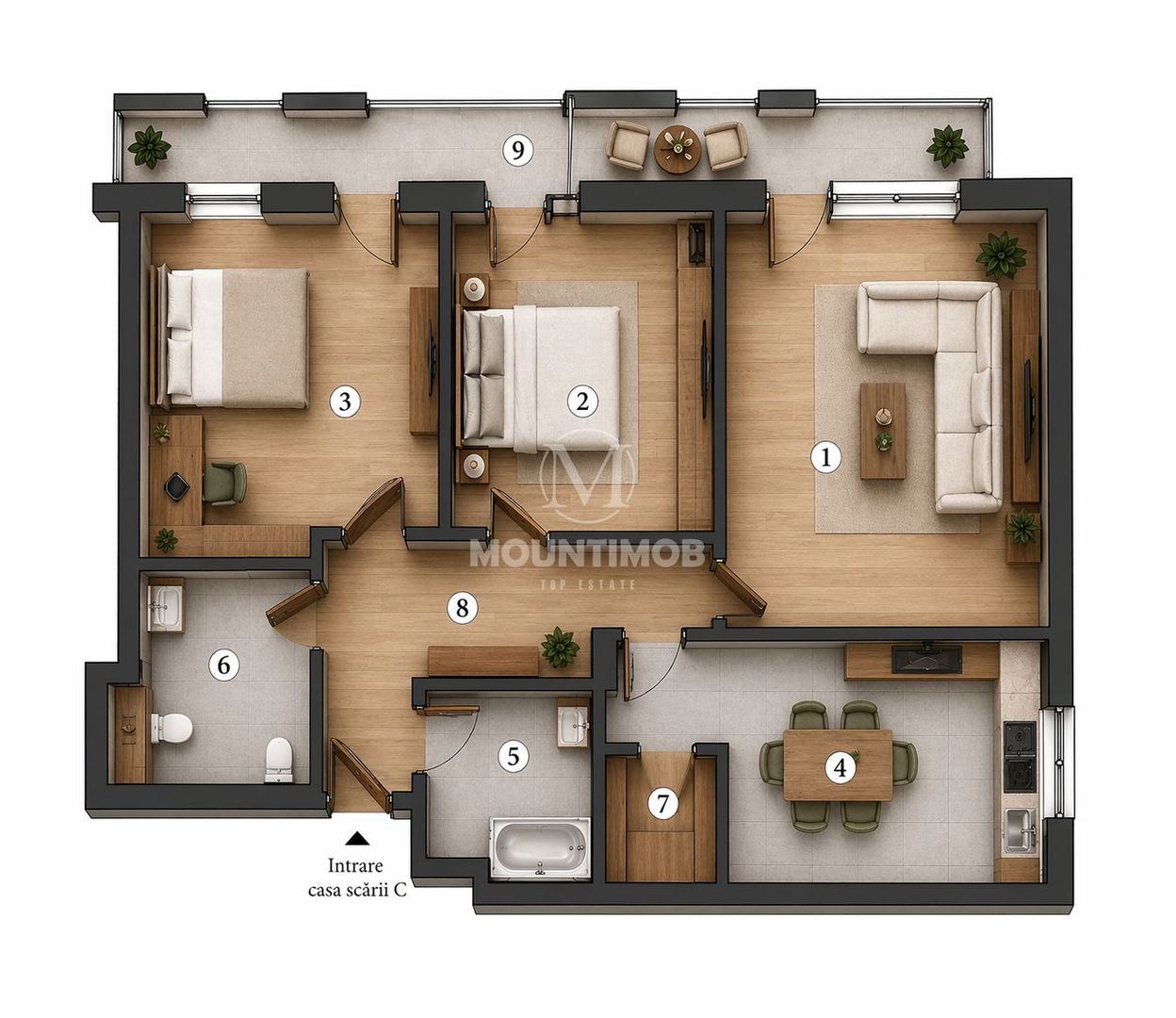 3 camere, Intabulat, Terasa, Parcare, Încălzire pardoseală - Schiță 3