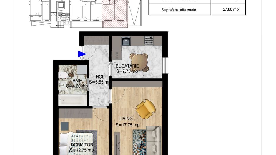 2 camere decomandat   Pallady Metrou Nicolae Teclu - Schiță 10