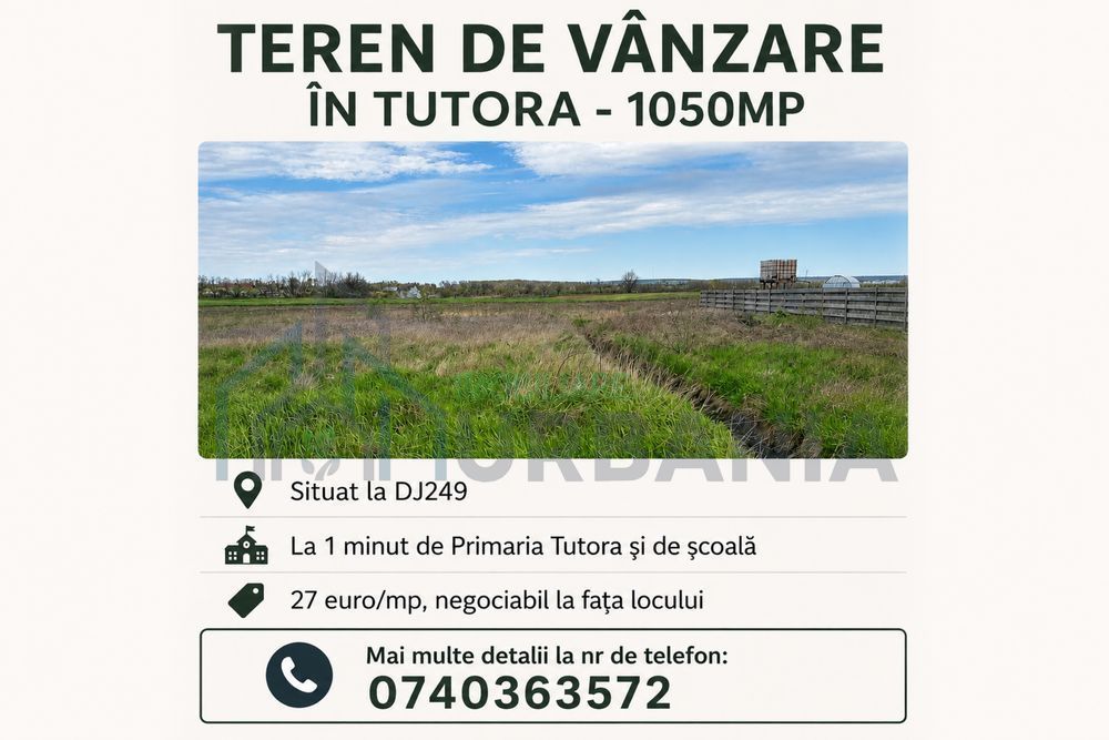 Teren de vânzare în Tutora, județul Iași – 1.050 mp, deschidere la DJ249 - Poză 1