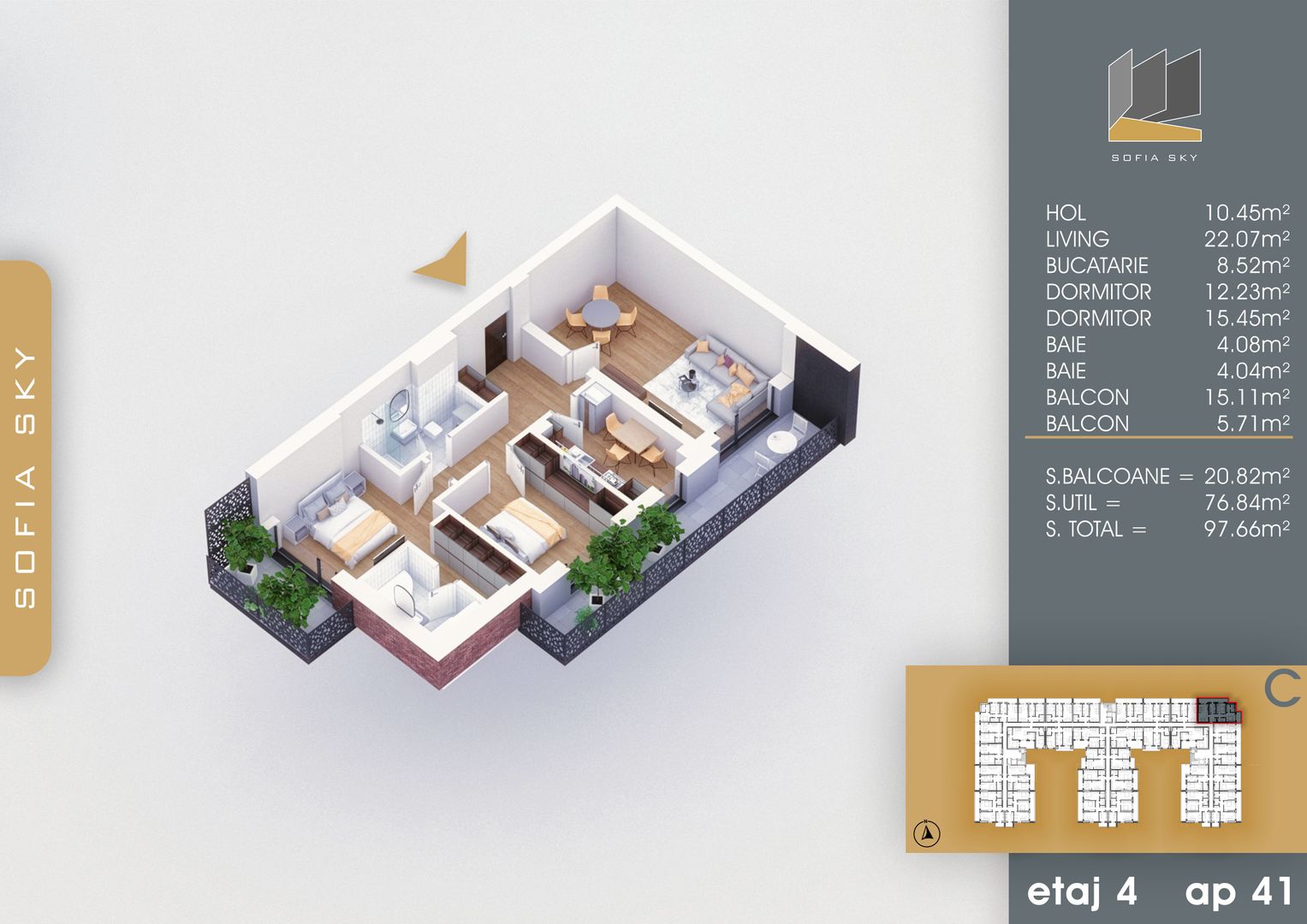 3 camere decomandat  2 bai - 700 metri Metrou N. Teclu - Schiță 9