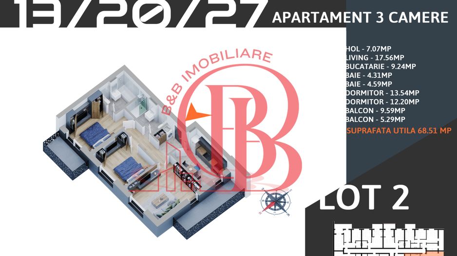 3 camere decomandat Titan Pallady -parcare bonus -STB la 7 minute - Schiță 7