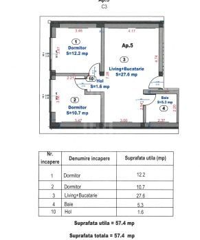 Apartament 3 camere | zona Turnisor | 57,4 mp - Poză 9