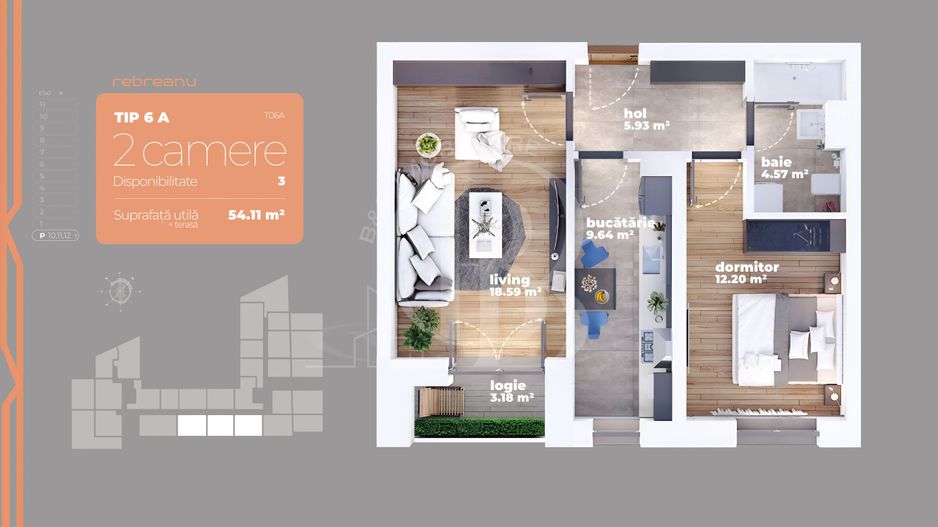 Apartament 2 camere Auchan Titan-Liviu Rebreanu-Sector 3 - Schiță 14