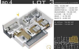 3 camere -parcare inclusa - proiect nou -Pallady - Schiță 13