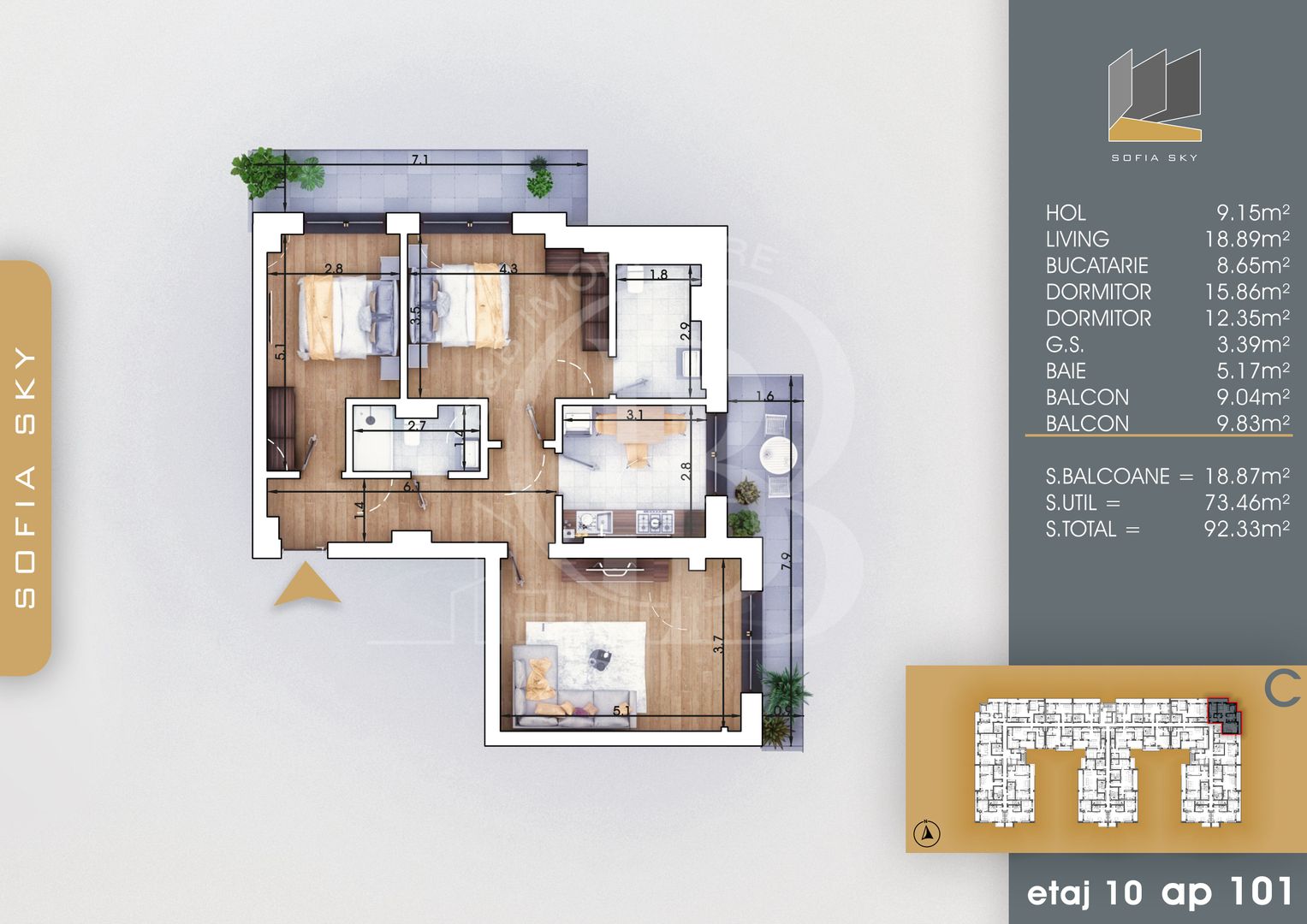 Apartament 3 camere Mutare Rapida-Acte Gata Th. Pallady - Schiță 2