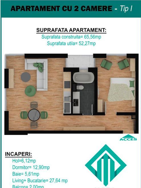 Apartament cu doua camere in bloc nou zona Torontalului - Poză 1
