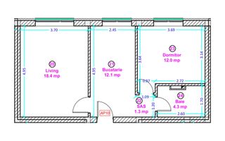 Apartament 2 camere cu bucatarie inchisa si gradina- Selimbar zona Lidl. - Schiță 4