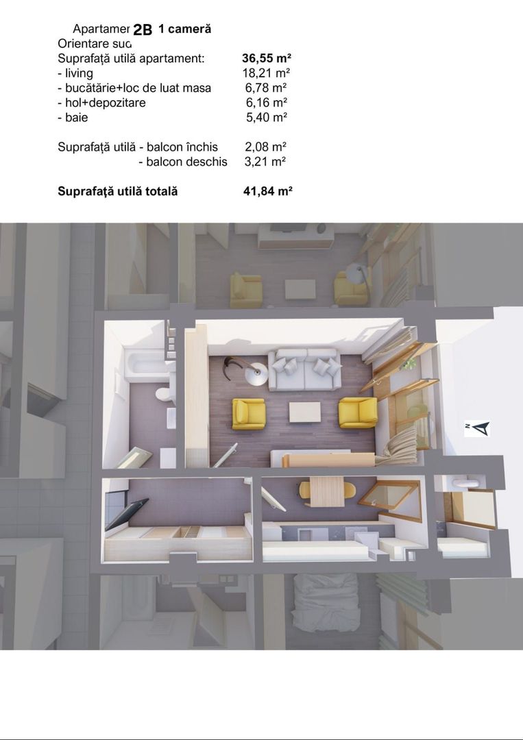 APARTAMENT NOU - 1 camera, BLOC NOU - zona CARTIER; - Poză 2