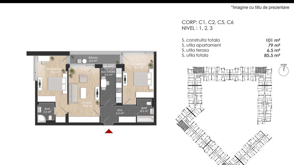 3 camere nou Finisat la cheie - 79 mp SU - Sector 1 - Schiță 22