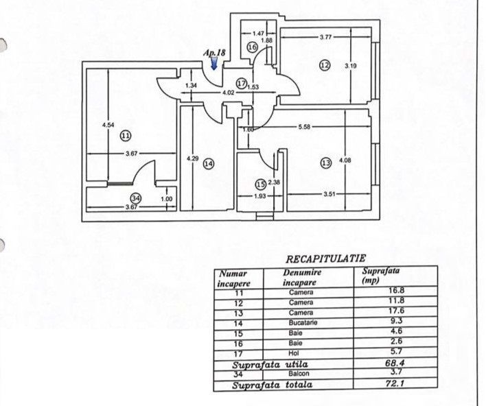 Apartament 3 Camere Domenii Bloc Nou Lux - Schiță 16