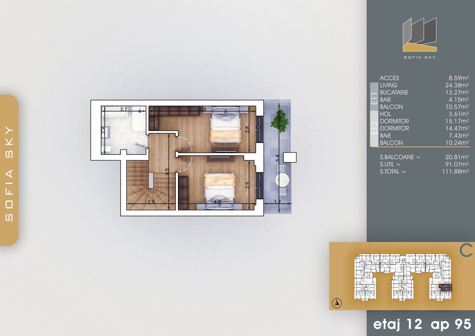 3 camere Duplex  700 metri Metrou Nicolae Teclu Pallady - Schiță 10