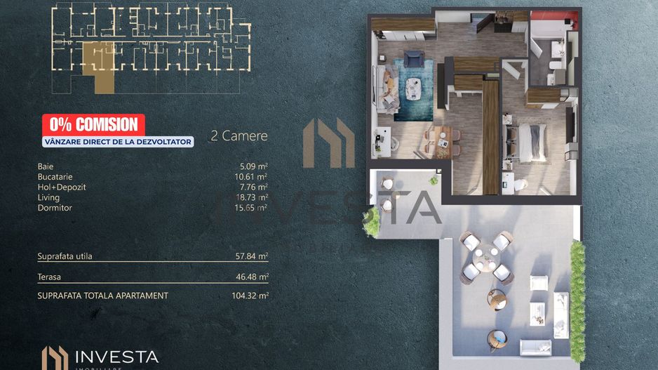 NOU pe Piata - 0% Comision -  Apartament 2 camere - cladire nZEB - Schiță 2