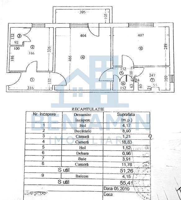 Apartament cu 2 camere la parter cu balcon - Brazda lui Novac 55mp - Schiță 9