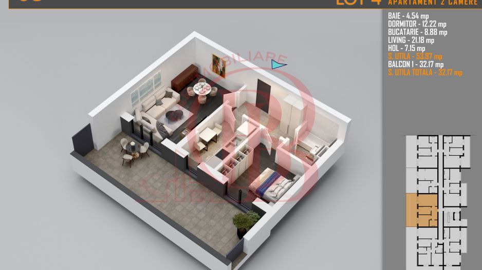Apartament 2 camere cu Terasa Titan-Pallady-Metrou Teclu - Schiță 1