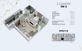 Apartament decomandat cu 2 camere, bloc nou, aproape de metrou Berceni - Schiță 6