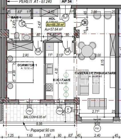 Apartament cu 2 camere si balcon,  58 mp utili, zona Turnisor - Schiță 8
