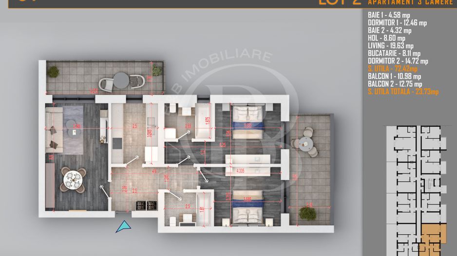 Apartament 3 camere Decomandat Titan Th. Pallady-Sector 3 - Schiță 6