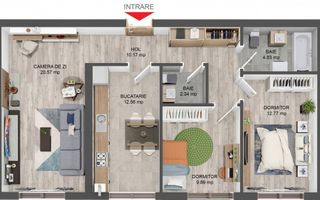 Apartament cu 3 camere, 2 bai, boxa 20 mp. loc de parcare -Finisat la cheie - Poză 2