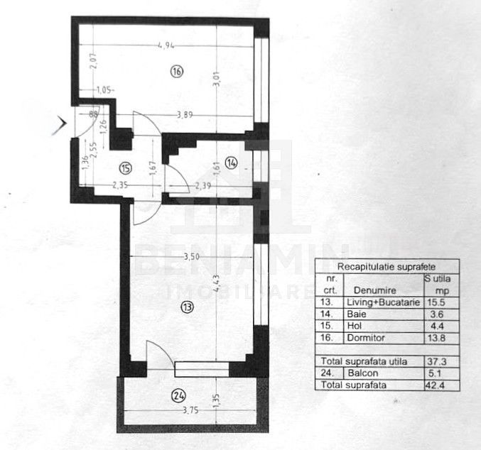 Apartament Modern -Bloc nou - Etaj 1 Cornitoriu 42MP - Parcare - Schiță 5