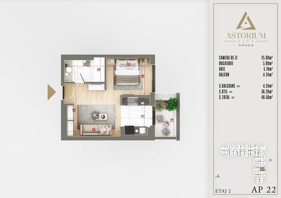 Garsoniera / Astorium Life / Smart Home/ Incălzire In Pardoseala! - Poză 2